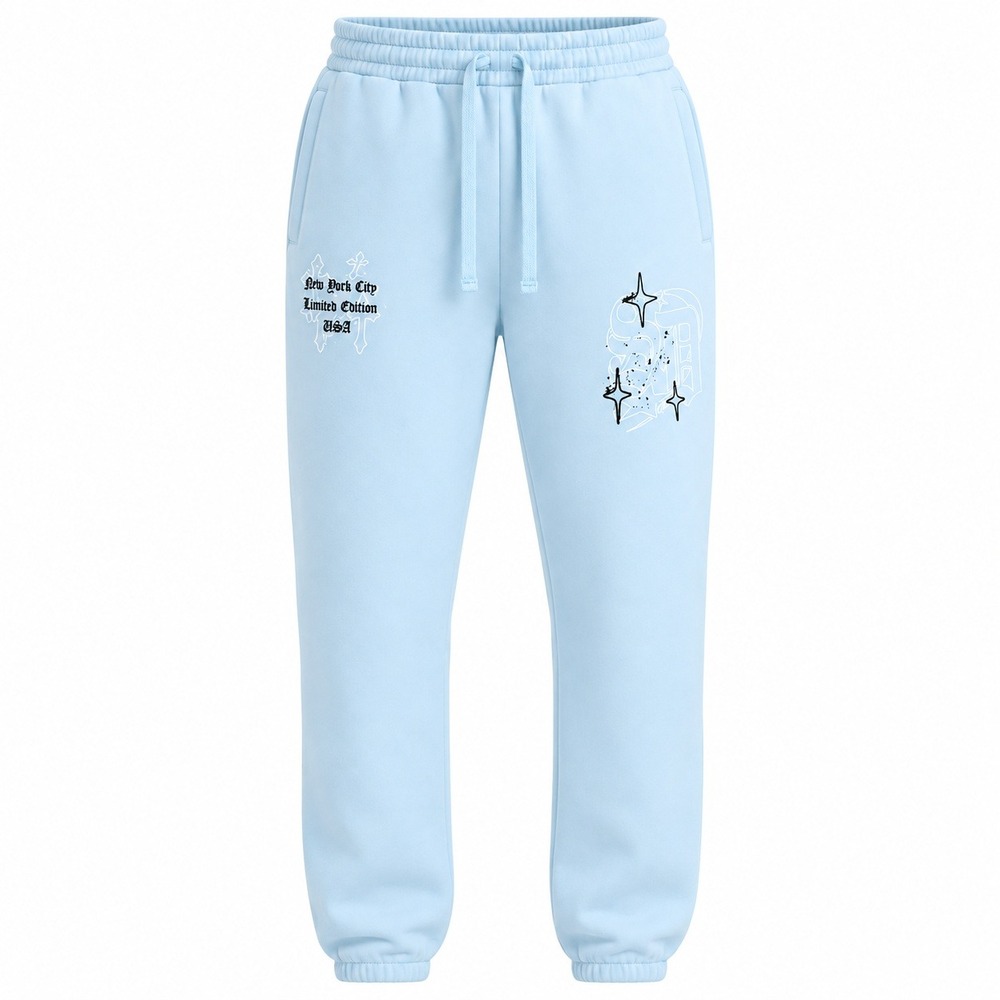 Supply & Demand Vito Jogger Pants Mens L Ice Water Blue New NYC Graphic